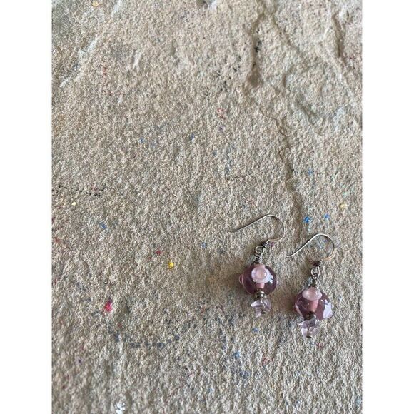 Dangle Earrings Glass Circular Purple Pink Lavender - Picture 2 of 4